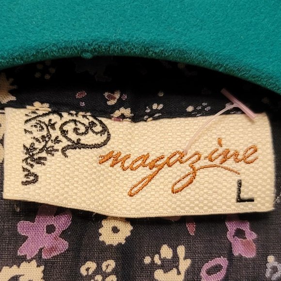 💖2 for $30!💖  Magazine Navy Blue Sheer Floral Button Up Blouse - Picture 7 of 7